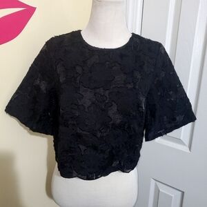 Black Lace Like Cropped Blouse